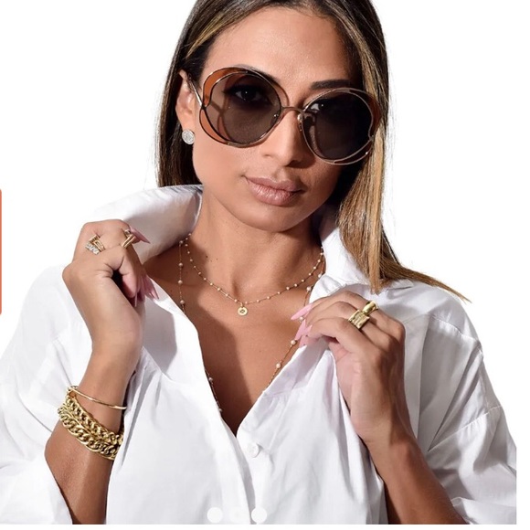 Chloe Accessories - New authentic💯- CHLOE CH0024S 002 Round Gold Pink Grey 60 mm Women's Sunglasses
